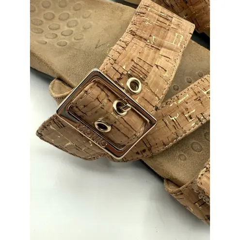 Vionic Skylar Slides Gold Sandal Faux Cork With Triple Strap Womens Sz 10 Wide