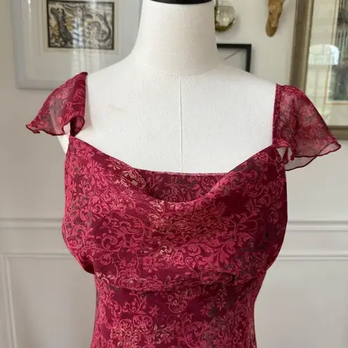 B. Smart Vintage 90s Chiffon Flutter Cap Sleeve Slip Midi Dress Burgundy M - Image 3