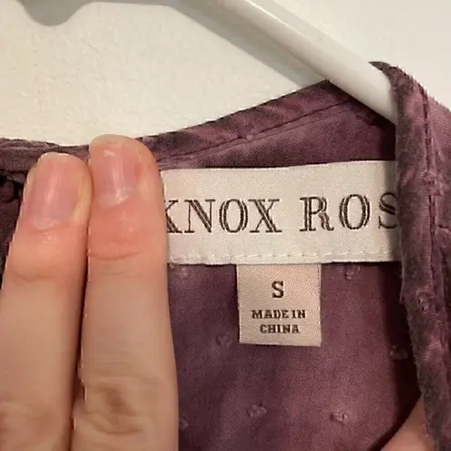 Knox Rose Purple Swiss Dot Crochet Eyelet Tie Bow Back Short Flutter Sleeve Top