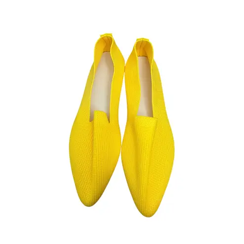 Womens Knit Pointed Toe Loafers Slip On Flats Comfort Casual Shoes Yellow Size 10