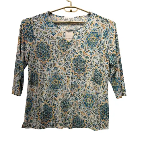 Emily Daniels Womans Top Size XL Shimmer Paisley Whimsy Art To Wear Eclectic White