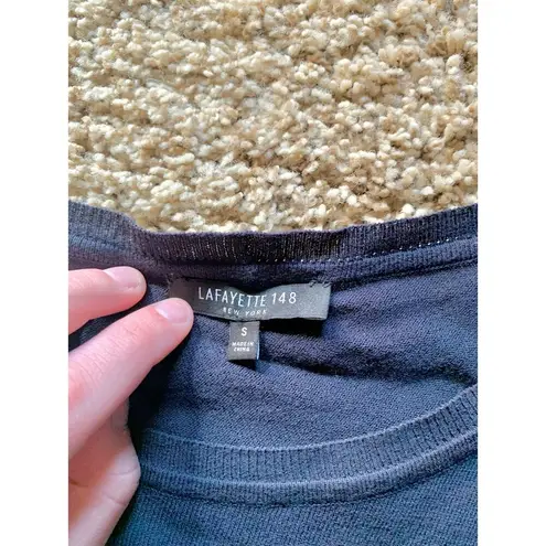 Lafayette 148 New York Striped Dolman Pullover Sweater Navy/White Small Blue