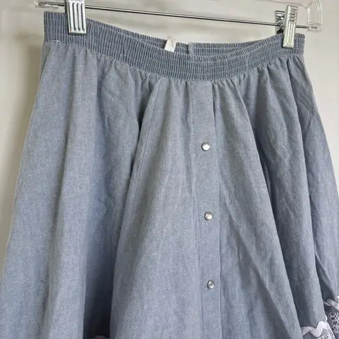 Vtg Pioneer Rockabilly Country Circle Skirt Tiered Rodeo Honky Tonk Prairie XS Blue