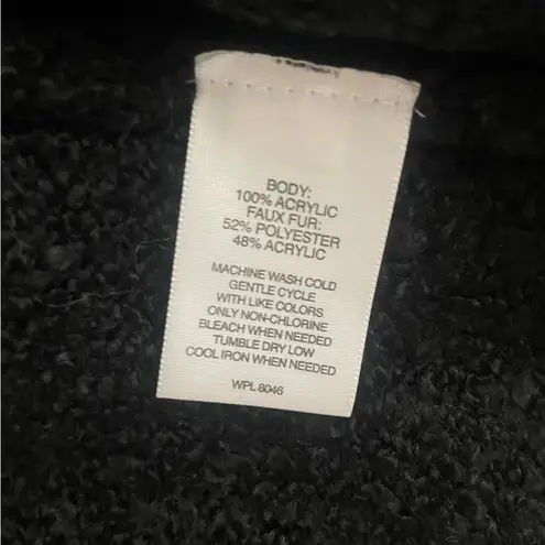 Valerie Stevens Black Faux Fur Knit Vest Size S | Longline Open Front Layering