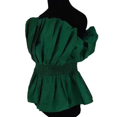 Majorelle  Revolve Women’s Lined Ruffled Smocked Waist Strapless Blouse Green Lar