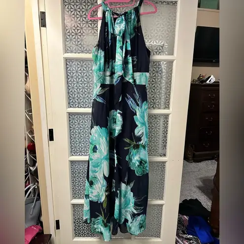 R & K navy teal floral chiffon maxi dress plus 16w