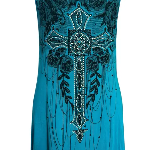 Vocal Shark Bite Asymmetric Tunic Tank Crystal Tribal Cross Roses Grunge Y2K