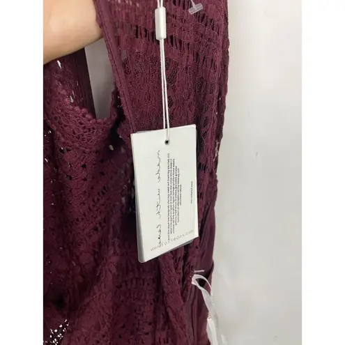 Foxiedox Burgundy Wine Lace Keyhole Back Stretch Ruffle Dress Women's Size S NEW