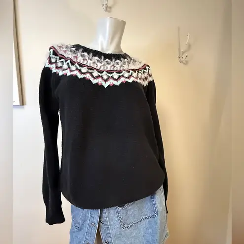 Falls Creek Fair Isle L/S Sweater Black White Aqua Rose Pink XL