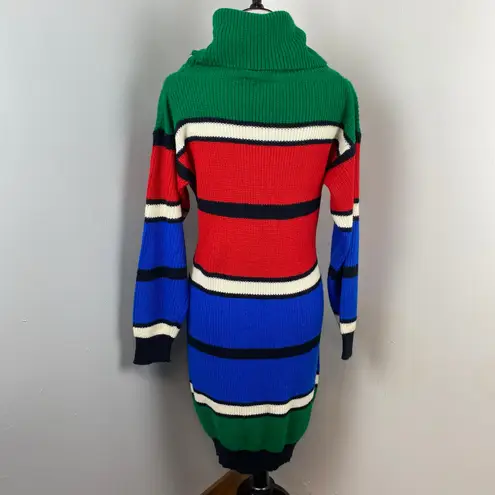 Gitano Vintage 1980s Colorblock Cowl Neck Knit Sweater Dress Medium Retro Red