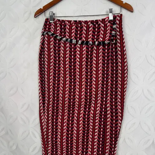 Eva Franco Red Blue White Geometric Print Wool Poly Blend Pencil Skirt With Slit Size 2
