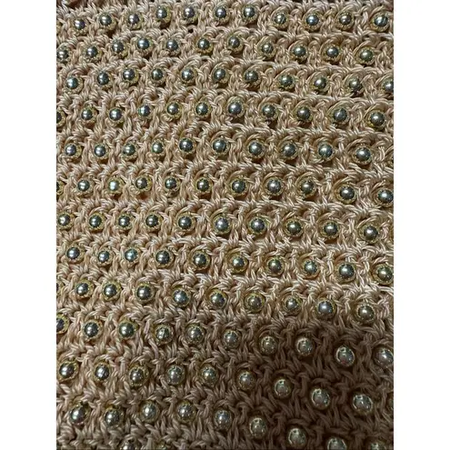 Vintage knitted metal pearl beads handbag Gold