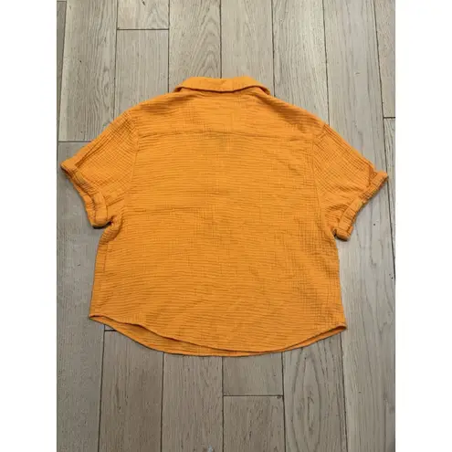 Magaschoni Blouse Womens L Top Beach Summer Short Sleeve Orange Organic Cotton