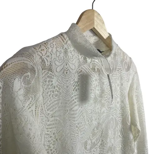 EXPRESS NWT  Lace Mock Neck Long Sleeve Sheer Top in Ivory Size M