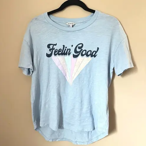 Wildfox  ‘Feelin’ Good’ pastel blue boho cotton t shirt