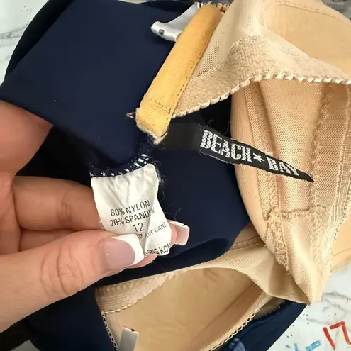 Beach Bay Women’s 12 Navy Gold Strapless One Piece Swim Blue