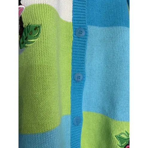 Breckenridge Vintage Woman Sweater 2X Tropical Patchwork Ramie Knit Cardigan