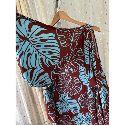 Unbranded Hawaiian Tropical Leaves Cutout Waterfall Sleeves Hoodie Tunic Top XL Brown