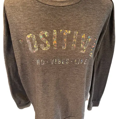 West Coast Love Gray Graphic Sweatshirt Positive Mind Vibes Life in Iridescent