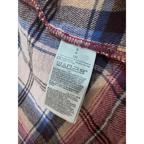 Old Navy  Size Small Pink Multicolor Cropped Plaid Flannel Boyfriend Shirt
