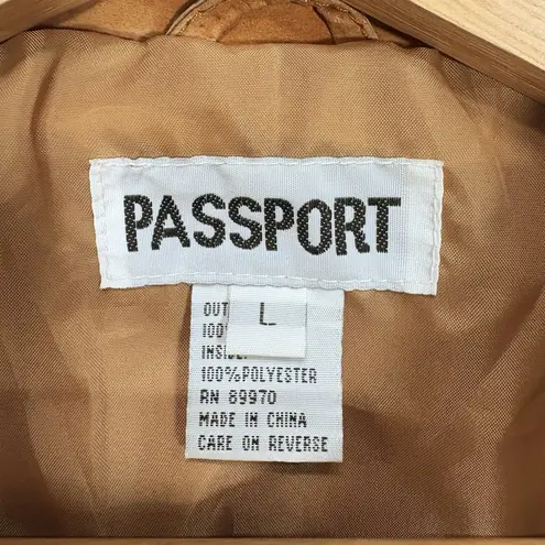 Vintage Passport Suede Leather Jacket Size Large Tan