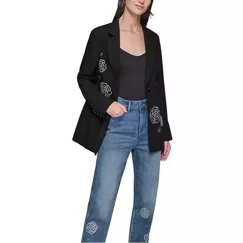 Karl Lagerfeld Black Blazer with Silver Floral Design size 4
