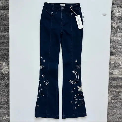 Driftwood  Boho Celestial Embroidered Flare Jeans Size 24 Women