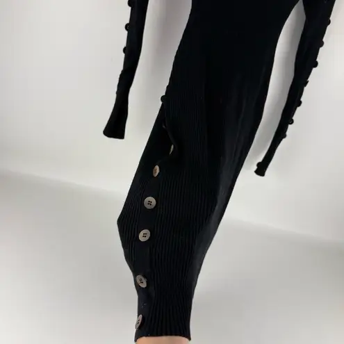 Pattyboutik 🖤 Black Ribbed Button-Sleeve Bodycon Dress