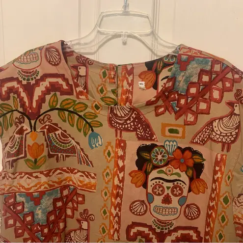 Source Unknown Mexican Theme Calavera & Peacock Midi XL Dress. 2830