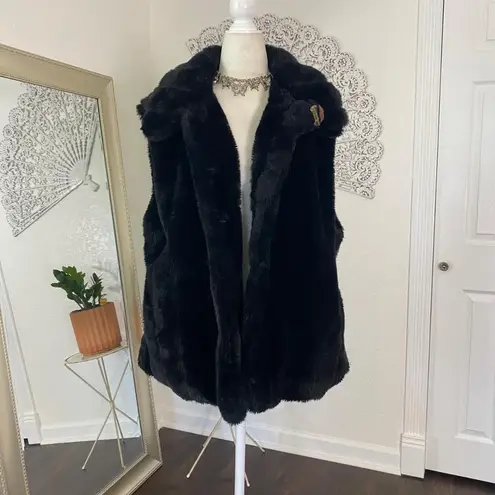 Vintage Casual Living Teddy Charm Thick Black Fuzzy Faux Fur Chunky Vest XL