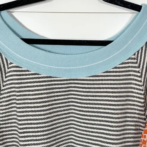 Ces Femme Striped Patchwork Print Long Sleeve Knit Top, EUC, Size Small Black