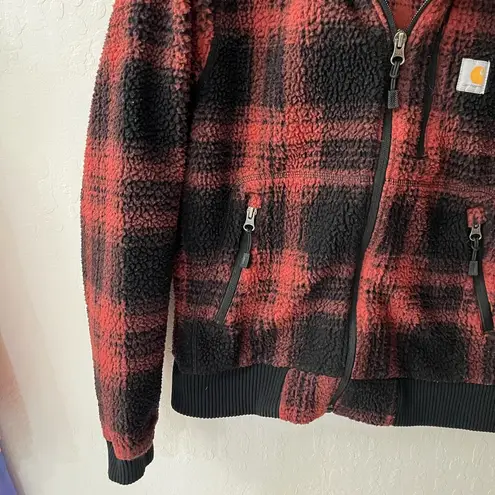 Carhartt  High Pile Fleece Black Red Checkered SHERPA JACKET Size S 4/6