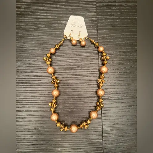 NWT Hush Beaded Necklace and Earrings Jewelry Gift Set Brown Gold Orange