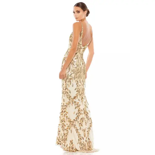 Mac Duggal 5107 Gold Beaded Embellished Leaf Evening Gown 14 NWT