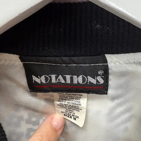 Notations Womens Silk Bomber Jacket Size M White Houndstooth Gold Baroque Swirl