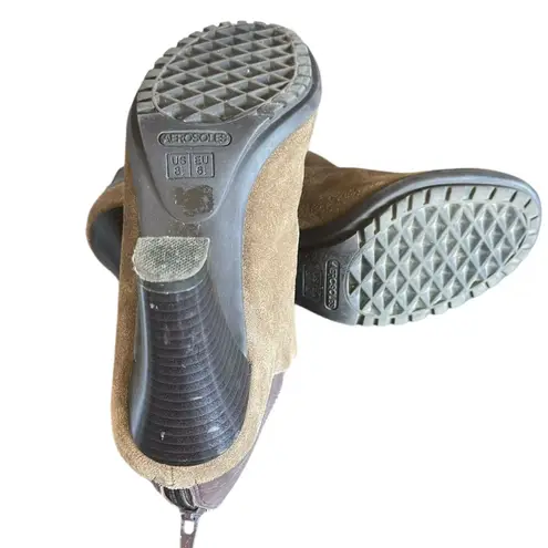 Aerosoles Two-Tone Womens Brown Suede Leather Block Heel Ankle Boots Chic