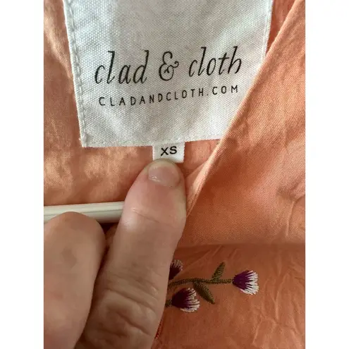 Clad & Cloth Dress Women’s XS Fit and Flare Embroidered Floral Peach Spring
