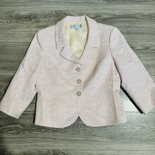 Tahari Women Light Pink Textured Collared Long Sleeve Blazer Size 12 Petite