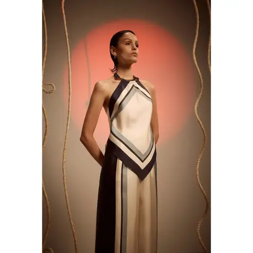 NICHOLAS Skye Halter Gold Neck Piece Top in Athens Scarf Sky White 2 New Womens