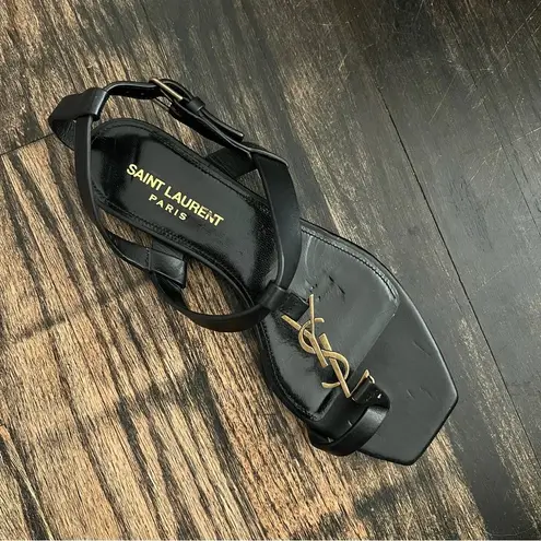 Saint Laurent Women’s New YSL Black Cassandra Logo leather sandals sz 36.5