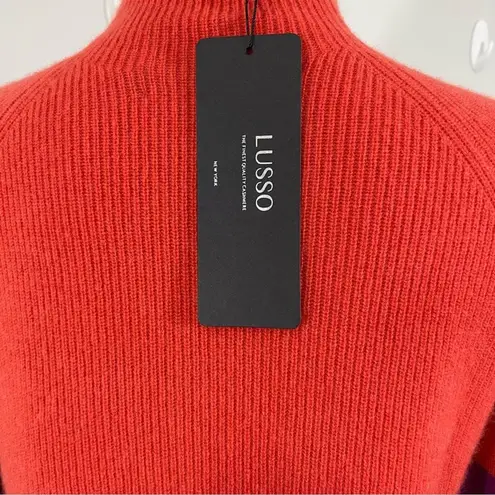 NWT LUSSO CASHMERE 100% Cashmere Sweater Dress MEDIUM Pumpkin Blaze Colorblock Orange