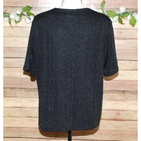 Notations Ladies Black Layered Cardigan Sweater Size L Short Sleeve Faux Cami