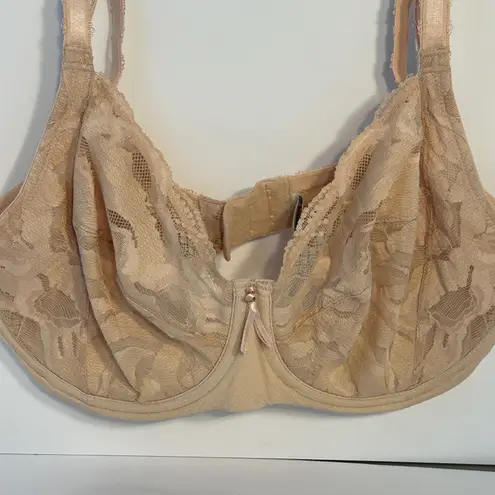 Vittaraal 34DD Full Coverage Lace Trim Bra Beige Adjustable Straps Back Closure Tan Size undefined