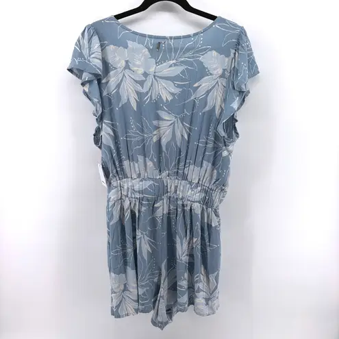O'Neill  Darian Chambray Romper XL Blue Floral Flutter Sleeve Tie Waist Beachy - Image 7