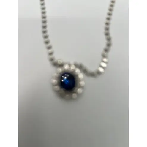 Ori Tao Simple Oval Pendant Necklace, Blue Center Stone Silver Tone Reversible