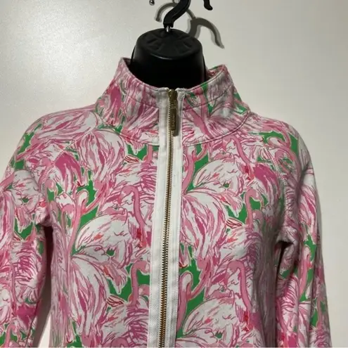 Lilly Pulitzer  Pink Half Zip Flamingo Track Jacket Sweater Size XXS Novelty