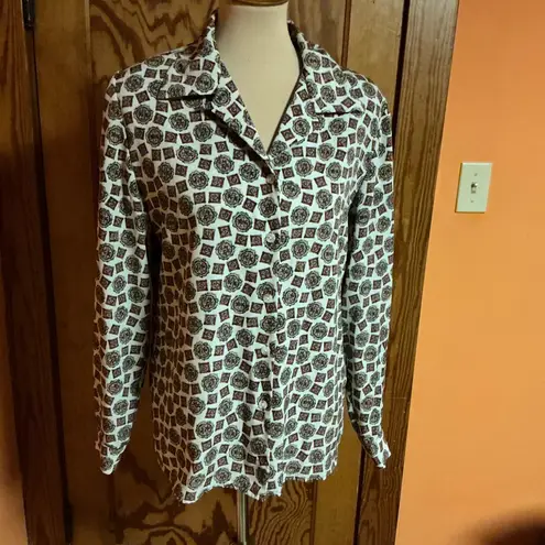 Vtg 80s Leslie Fay Earthy Mandalas Blouse Size 10
