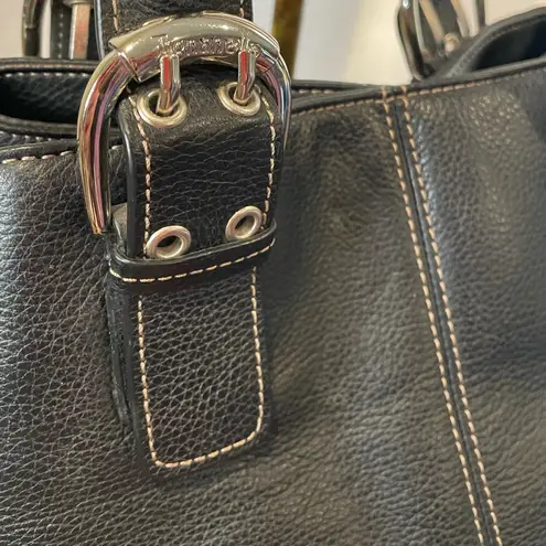 TIGNANELLO BLACK PEBBLED LEATHER BUCKLED BUCKET SATCHEL SILVER HARDWARE Y2K BAG