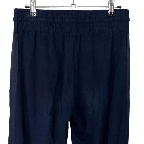 Monrow Supersoft Sweatpants Size Small Navy Satin Stripe High Waist Drawstring Blue