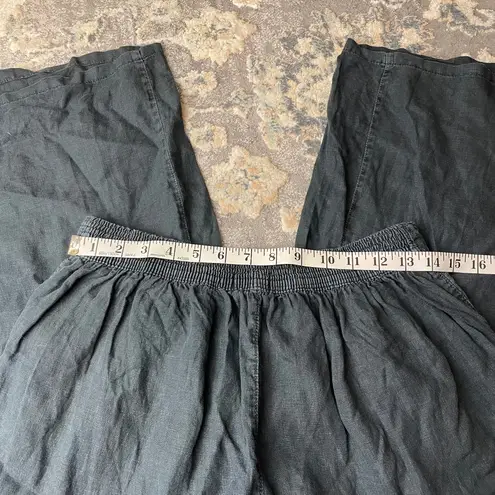 Tahari Wide Leg Linen Pants Womens Medium Charcoal Boho Coastal Relaxed
